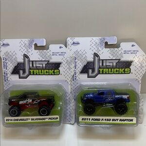 Just Trucks Die-Cast Set - Red Chevrolet Silverado & Blue Ford F-150